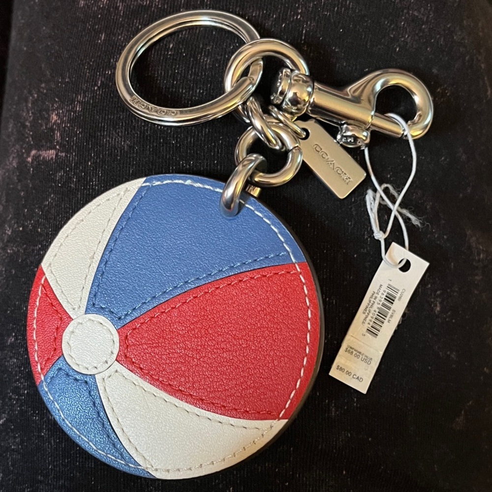 Coach Beach Ball Leather Keyring – Red, Blue & White